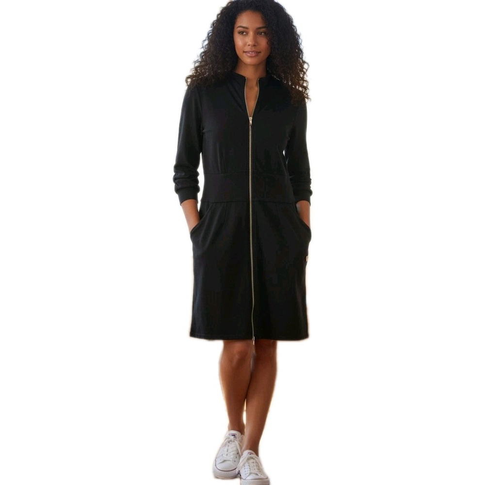 Juicy Couture Women's Full-Zip 3/4 Crunched Sleeves Black Dress Size Small